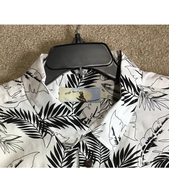 #37 Men's Black and White Leaf Print Shirt - Picture 3 of 3